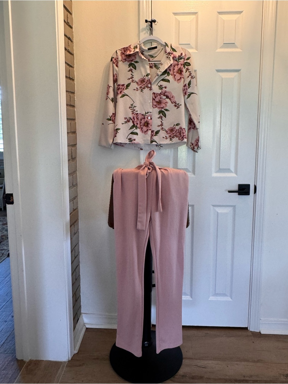 SHEIN Blush Pink Tie-Waist Straight-Leg  Pants